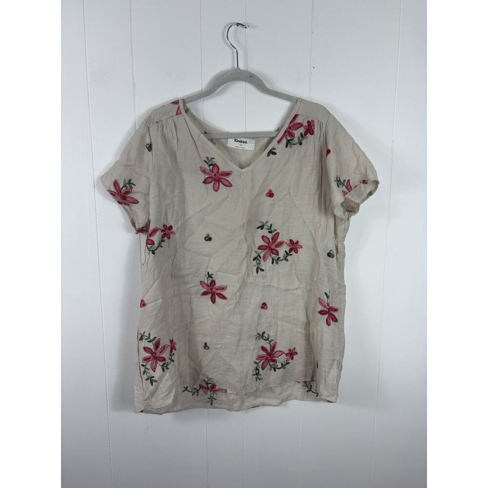 Kindred Women's Floral Multicolor Natural Embroidery Top Plus Size 1X Boho